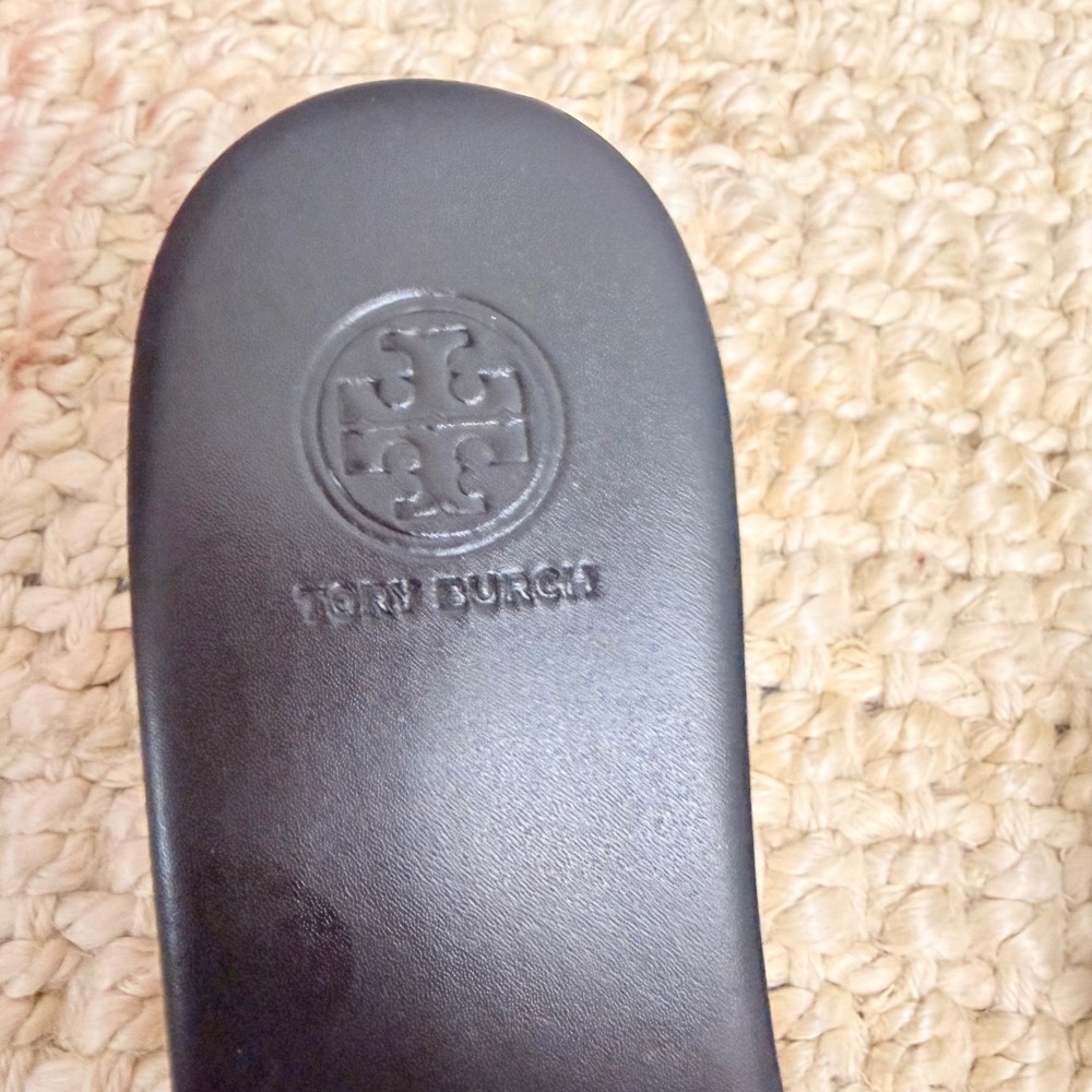 Tory Burch Ines 80mm Wedge Slide Black Silver Calf Leather Wood Sandal 72048 7.5 - Picture 3 of 9